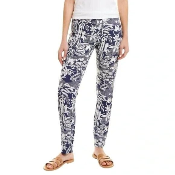 J. McLaughlin‎ Sz 12 Blue White Tropical Rainforest Monkey Print Legging Pants - Picture 1 of 8